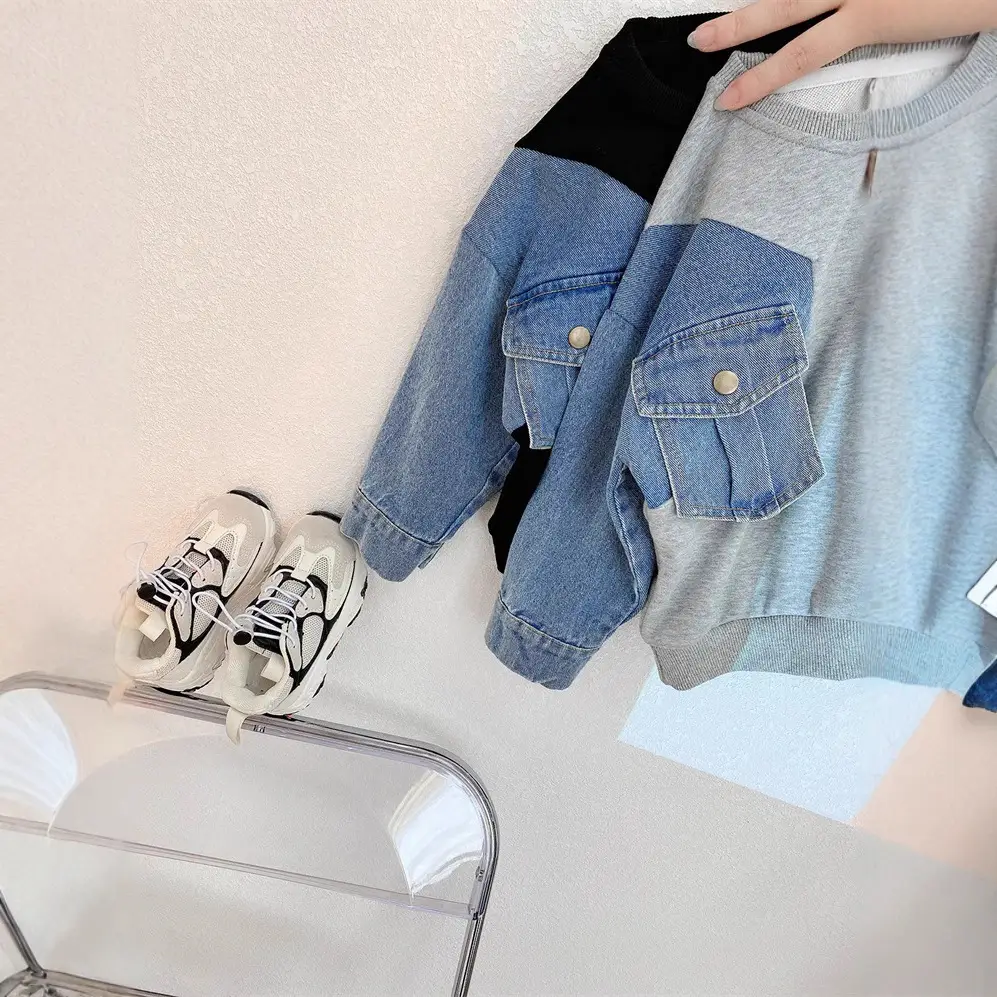 Boys Korean Style Denim Sleeves Loose Sweatshirt 2025 - Image 6