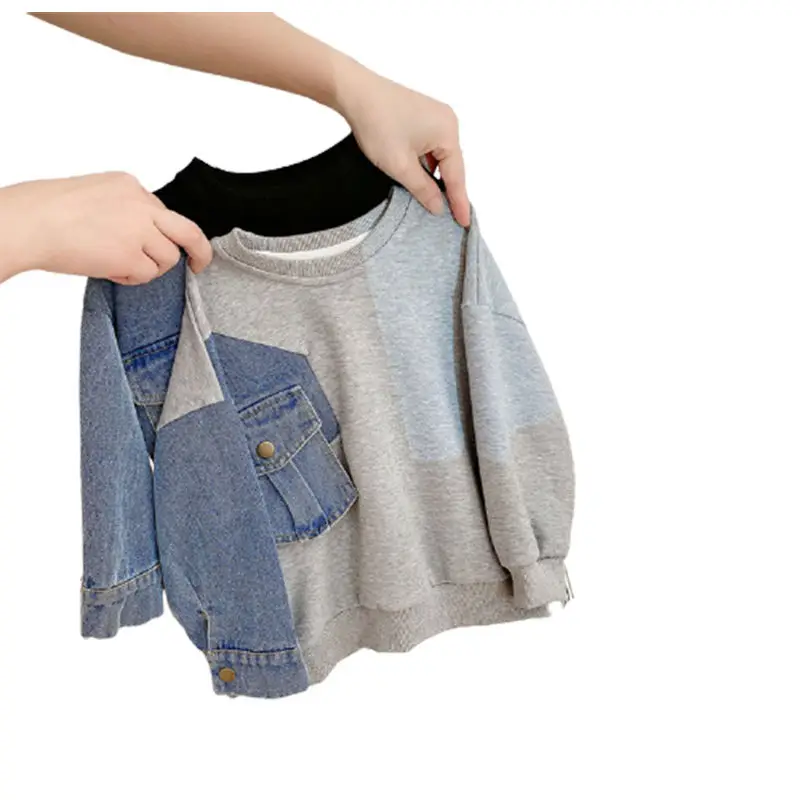 Boys Korean Style Denim Sleeves Loose Sweatshirt 2025 - Image 7