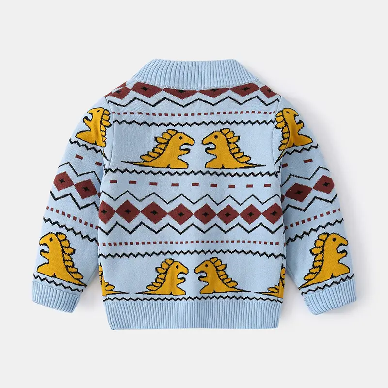 2025 Boys' Dinosaur Zipper Cardigan Coat Light Blue