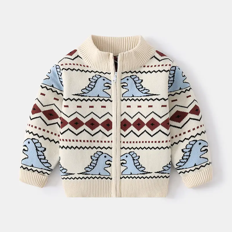 2025 Boys' Dinosaur Zipper Cardigan Coat Light Blue