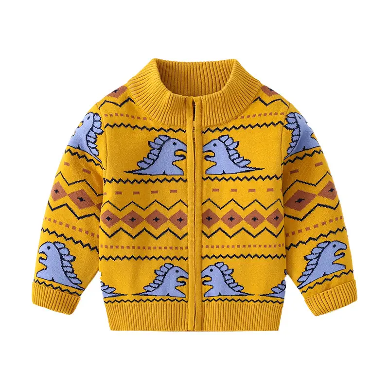 2025 Boys' Dinosaur Zipper Cardigan Coat Light Blue