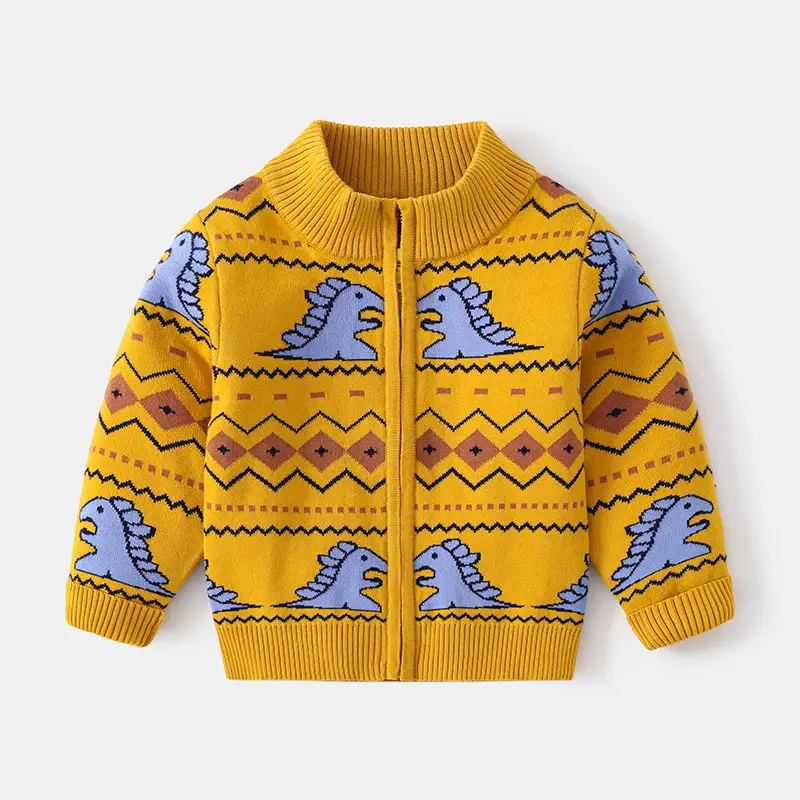 2025 Boys' Dinosaur Zipper Cardigan Coat Light Blue