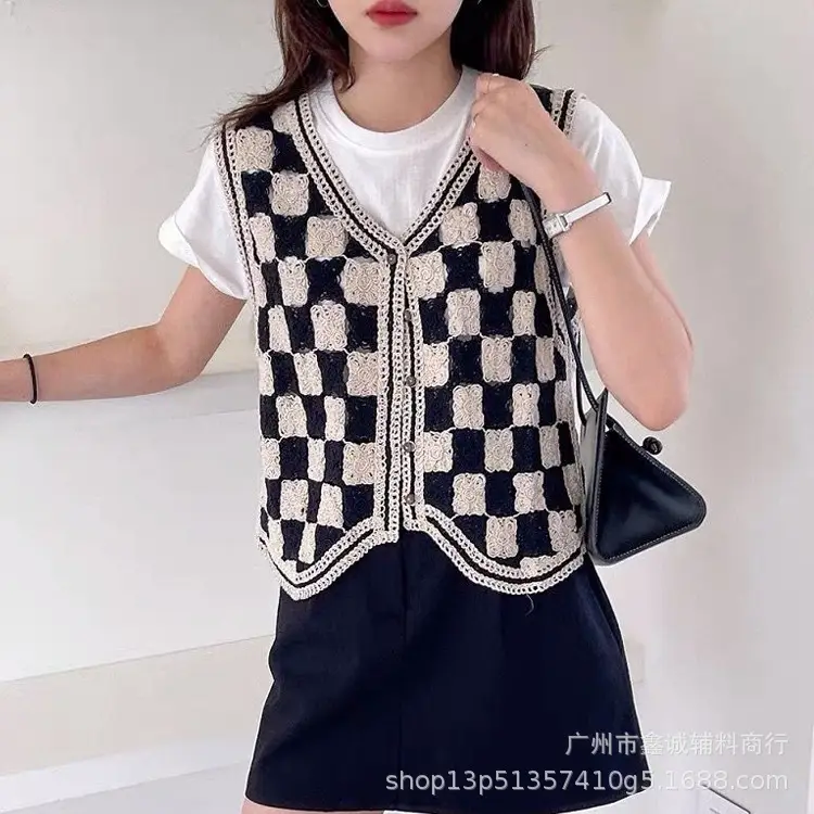Black Embroidered Knitted Vest for Women