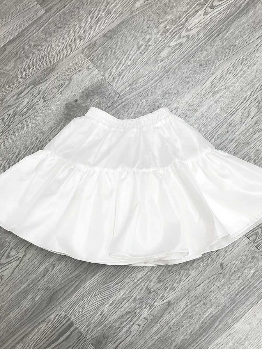 Girls' White Puffy Tulle Princess Skirt Large