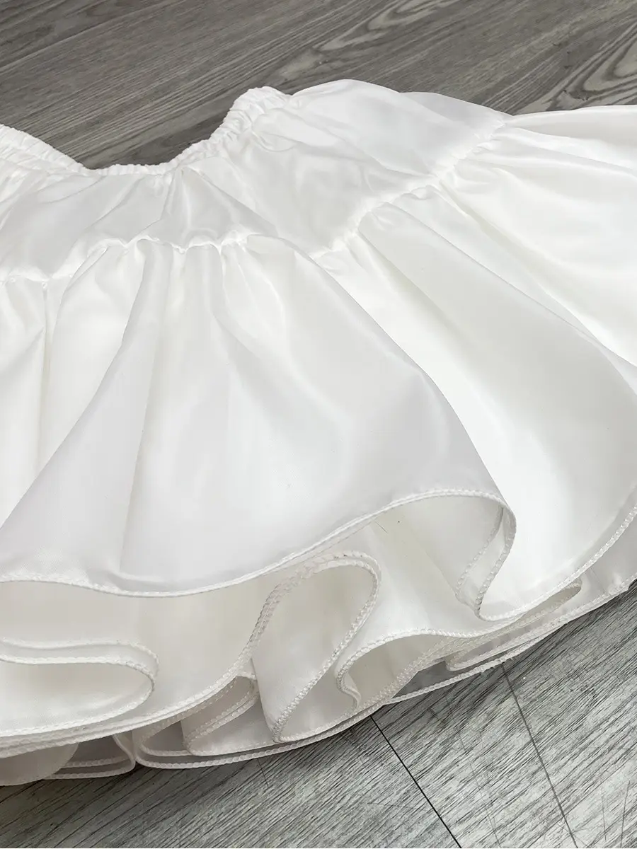 Girls' White Puffy Tulle Princess Skirt Large
