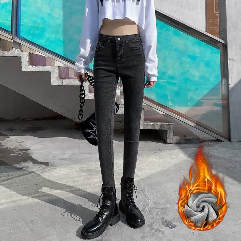 Women Skinny Jeans Warm Fleece Lined Winter Slim Fit - Image 3