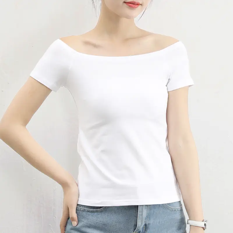 Women's 95% Cotton White Off-Shoulder T-Shirt