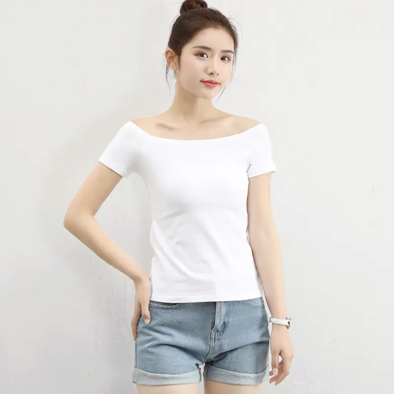 Women's 95% Cotton White Off-Shoulder T-Shirt