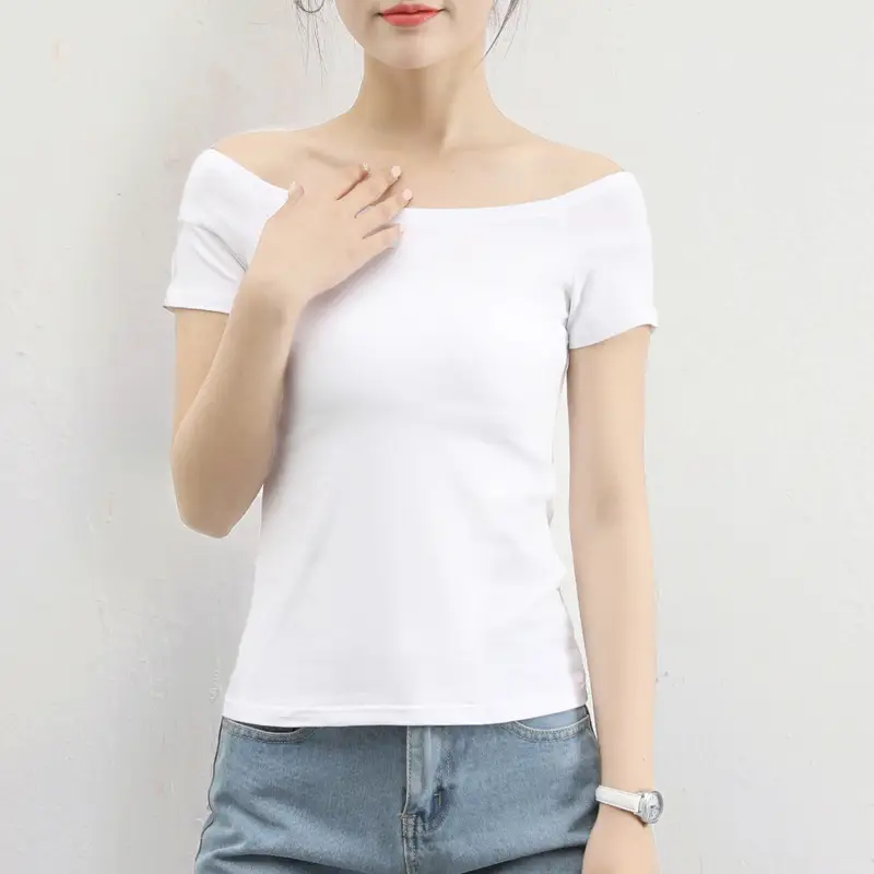 Women's 95% Cotton White Off-Shoulder T-Shirt
