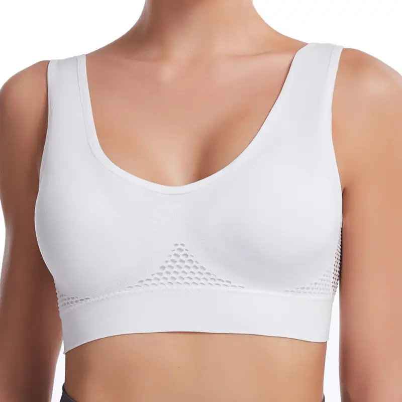 White Cut Out Mesh Sports Bra Large - Image 2