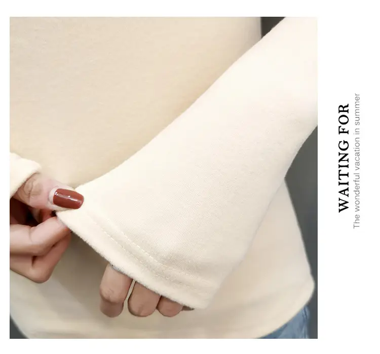 Women Velvet Long Sleeve Turtleneck Shirt Brown — feature 15