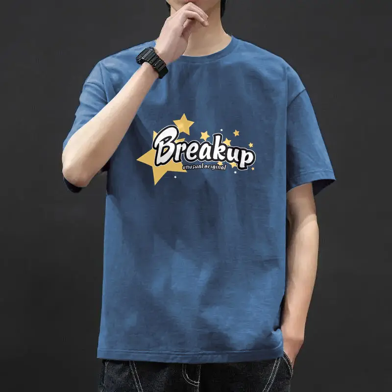 Men Blue Graphic T-Shirt Ice Silk 2021 - Image 4