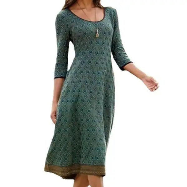 Women's Printed Green Round Neck Kurti with Skirt - Image 6
