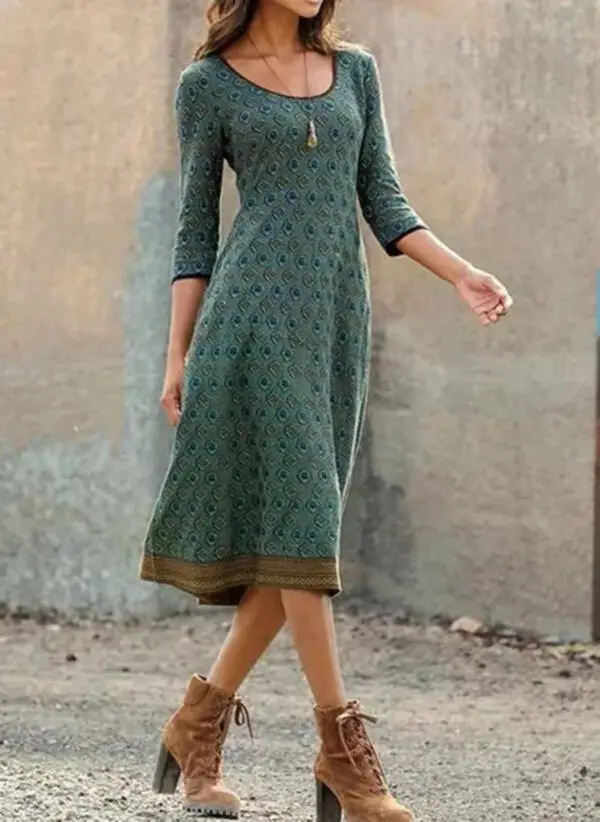 Women's Printed Green Round Neck Kurti with Skirt — feature 3