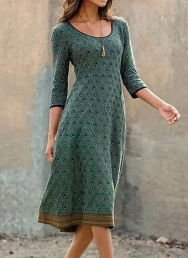 Women's Printed Green Round Neck Kurti with Skirt — feature 4