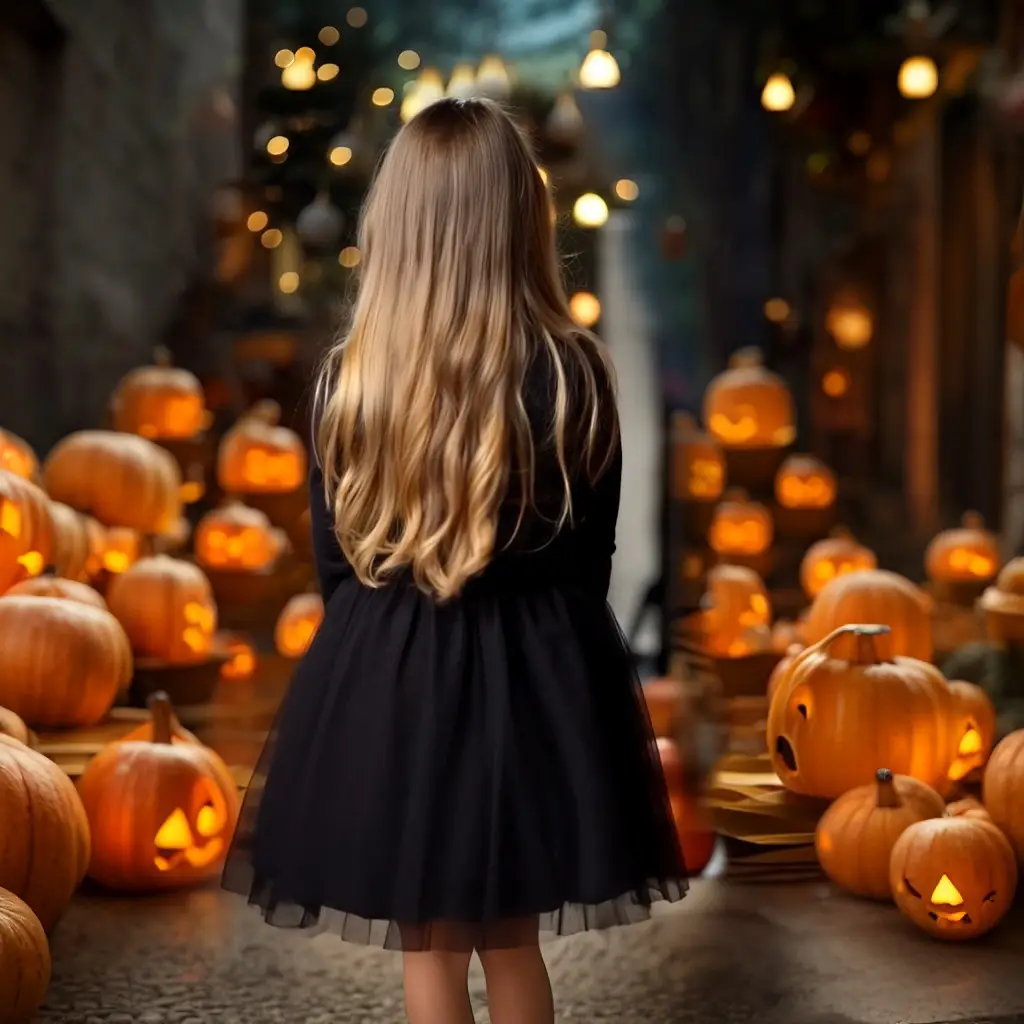 Black Cat Embroidered Long Sleeve Knitted Dress for Girls