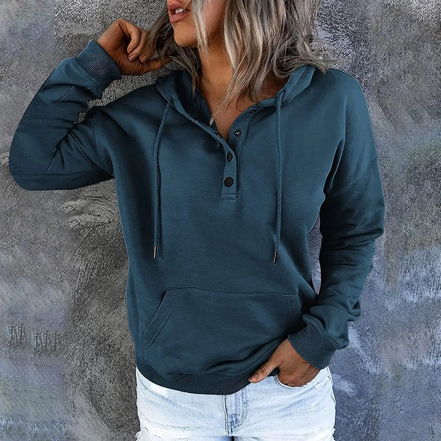 Women's Pink Fleece Hoodie Long Sleeve Drawstring Pocket