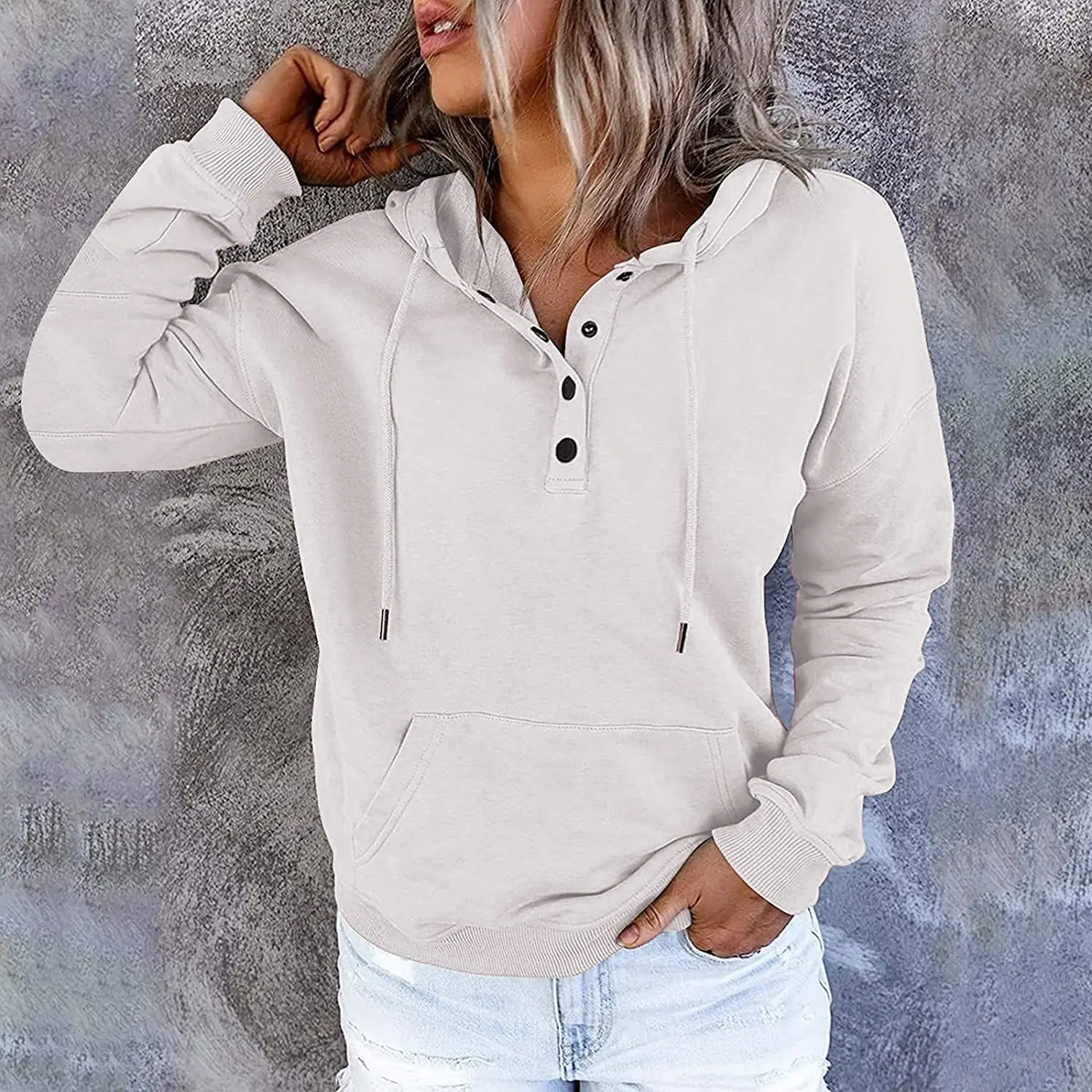 Women's Pink Fleece Hoodie Long Sleeve Drawstring Pocket