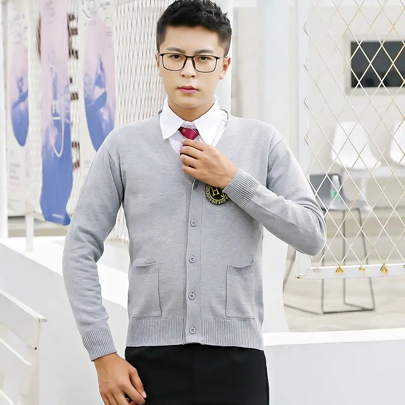 Men V-Neck Knit Cardigan Grey Summer Wear - Image 8
