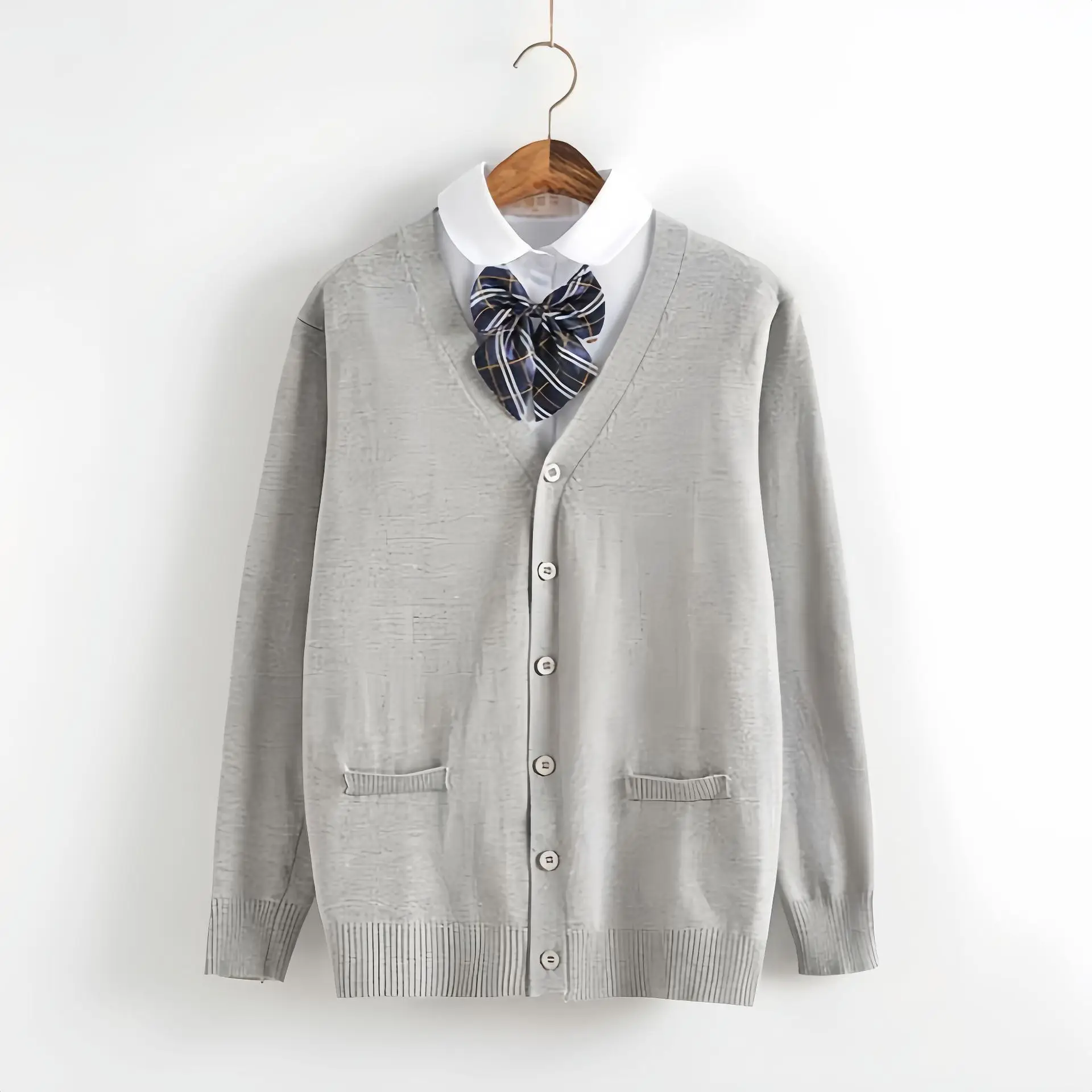 Men V-Neck Knit Cardigan Grey Summer Wear - Image 10
