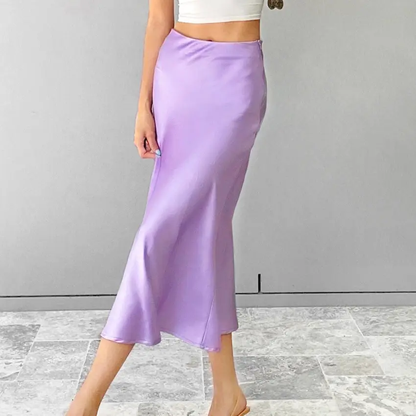 Women Satin Long Dress High Waist Slim Fit Elegant Casual Hip Skirt Brown - Image 8