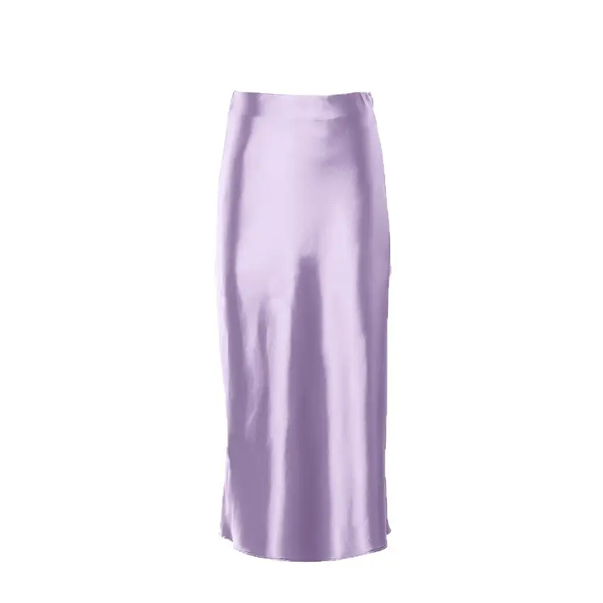 Women Satin Long Dress High Waist Slim Fit Elegant Casual Hip Skirt Brown - Image 9