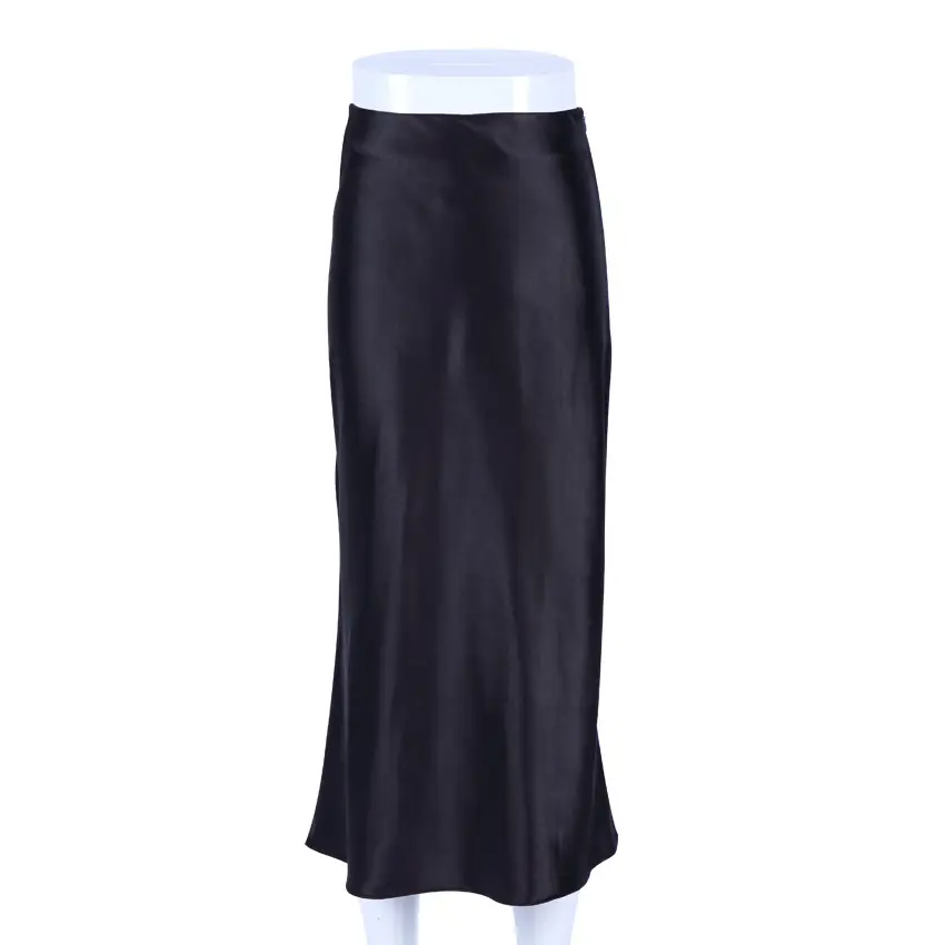 Women Satin Long Dress High Waist Slim Fit Elegant Casual Hip Skirt Brown — feature 15