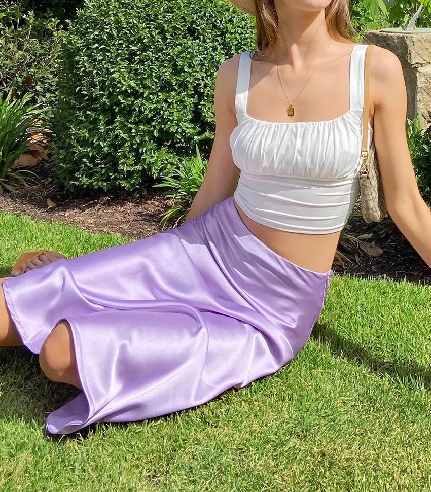 Women Satin Long Dress High Waist Slim Fit Elegant Casual Hip Skirt Brown — feature 6