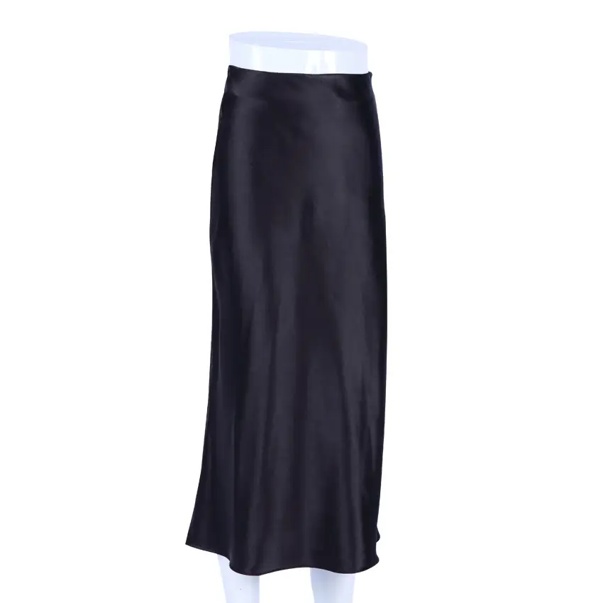 Women Satin Long Dress High Waist Slim Fit Elegant Casual Hip Skirt Brown - Image 2