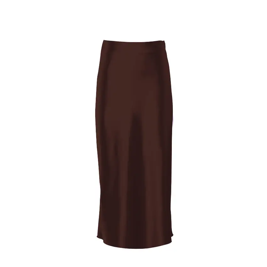 Women Satin Long Dress High Waist Slim Fit Elegant Casual Hip Skirt Brown - Image 3