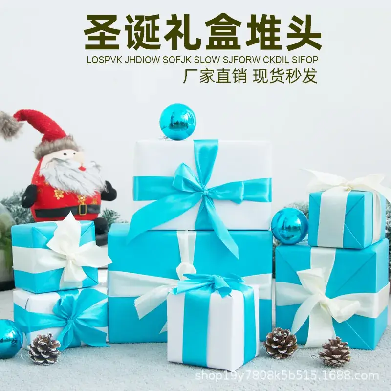 Christmas Gift Boxes Stacked Golden Bow Decor - Image 3