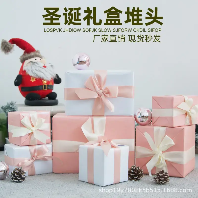 Christmas Gift Boxes Stacked Golden Bow Decor - Image 4