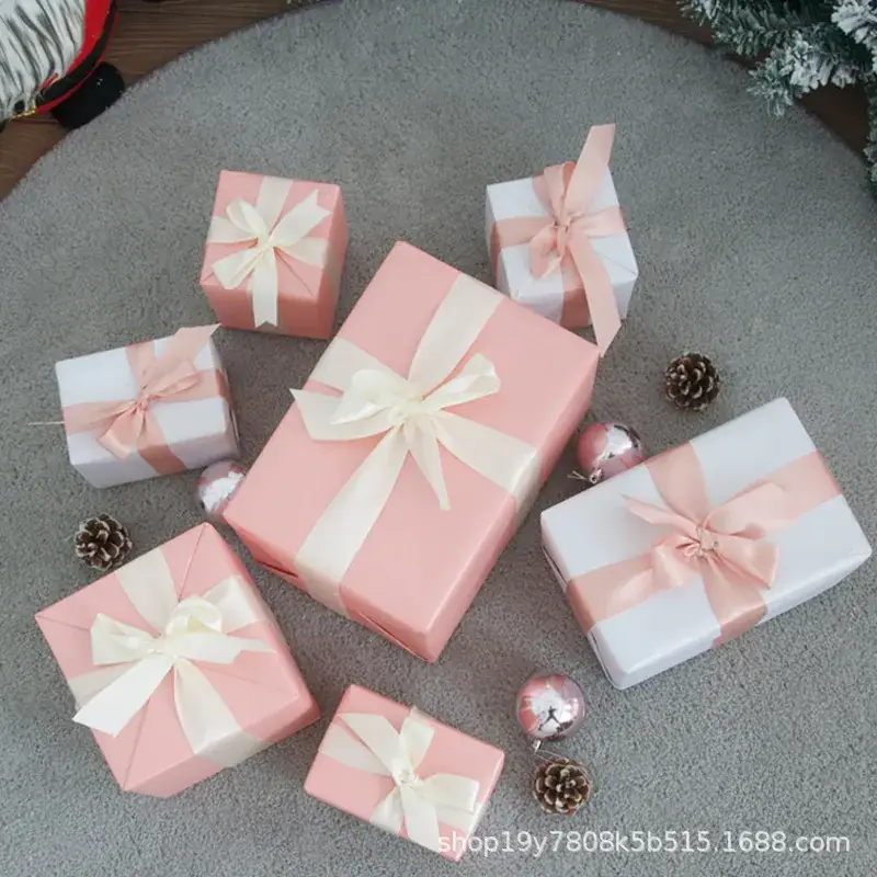 Christmas Gift Boxes Stacked Golden Bow Decor - Image 5