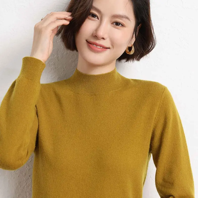 Women's Grey Half Turtleneck Pullover Sweater - Image 16