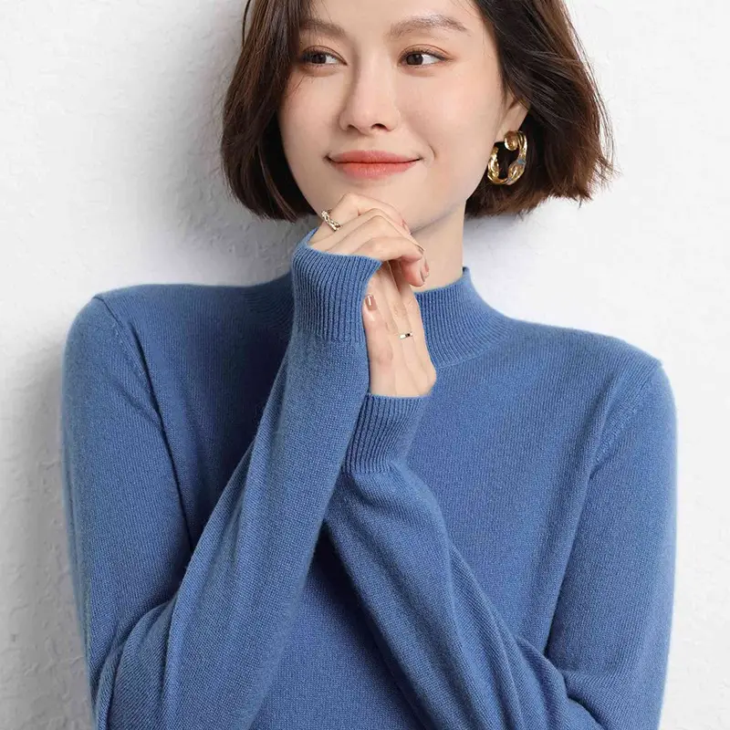 Women's Grey Half Turtleneck Pullover Sweater - Image 17
