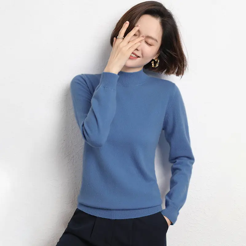 Women's Grey Half Turtleneck Pullover Sweater - Image 13