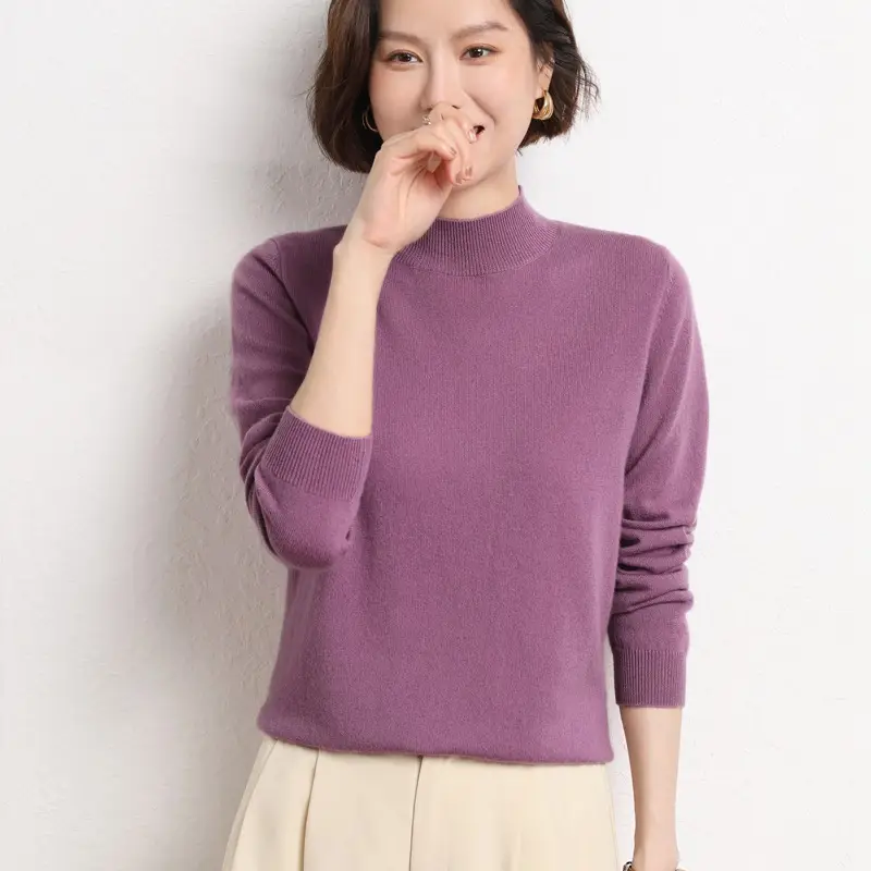 Women's Grey Half Turtleneck Pullover Sweater - Image 14