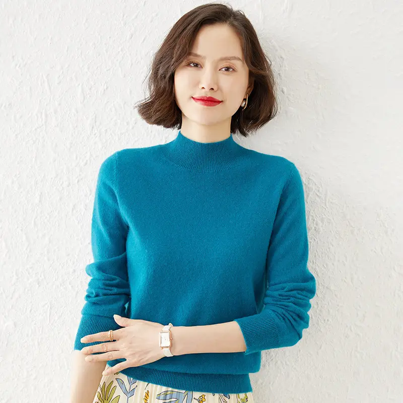 Women's Grey Half Turtleneck Pullover Sweater - Image 5