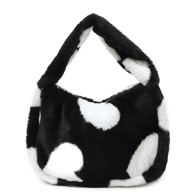 Japanese Plush Love Bag Women 2021 Shoulder Bag Pink White - Image 9