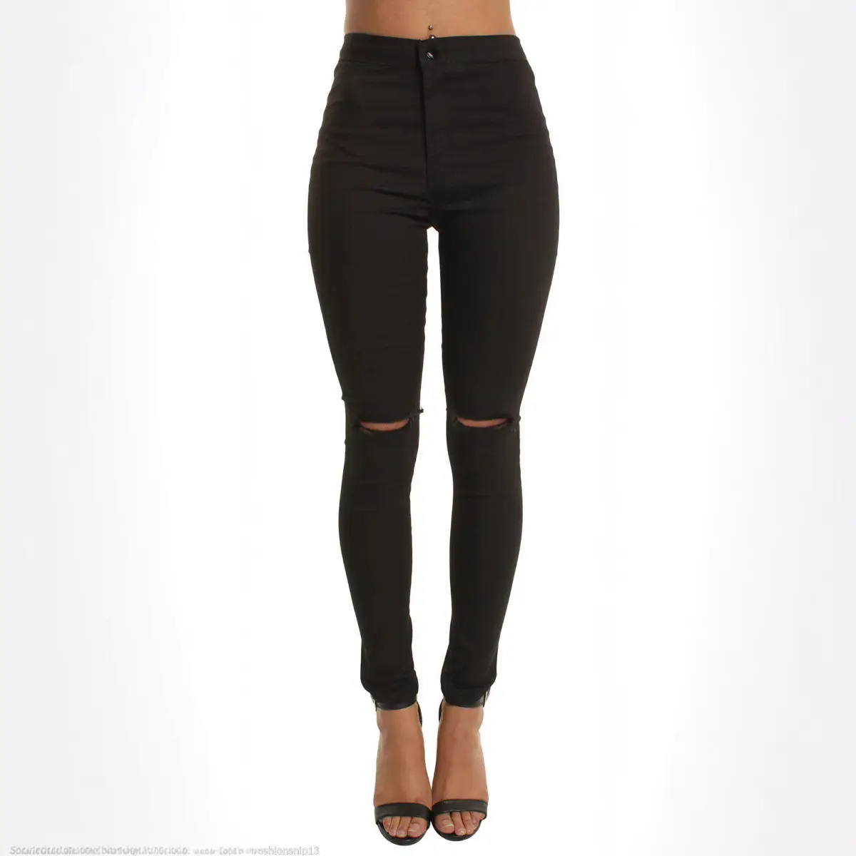White Slimming Stretch Jeans with Knee Holes - Image 5