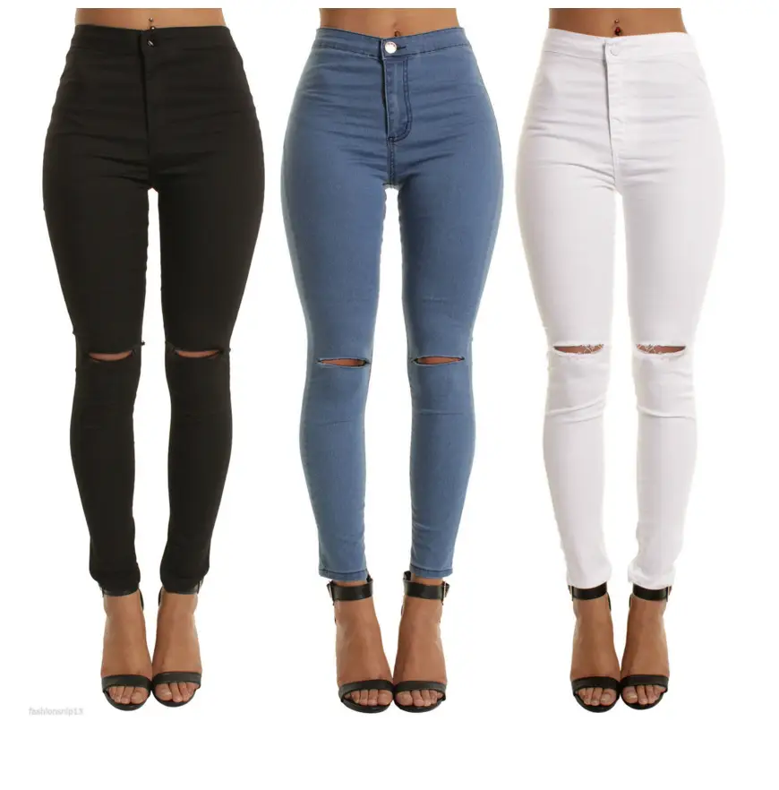 White Slimming Stretch Jeans with Knee Holes — feature 14