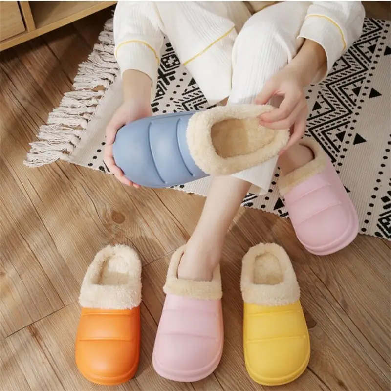 New Couple's Autumn and Winter Warm Stitched Thick-Soled Waterproof Coral Fleece Home Casual Cotton Slippers for Women, in Stock with Added Fleece - Image 6