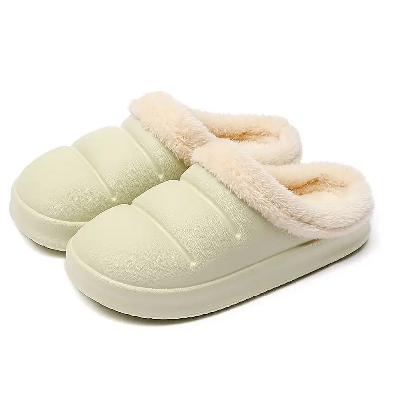 New Couple's Autumn and Winter Warm Stitched Thick-Soled Waterproof Coral Fleece Home Casual Cotton Slippers for Women, in Stock with Added Fleece - Image 2