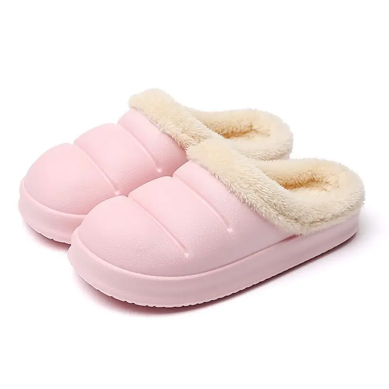New Couple's Autumn and Winter Warm Stitched Thick-Soled Waterproof Coral Fleece Home Casual Cotton Slippers for Women, in Stock with Added Fleece - Image 3