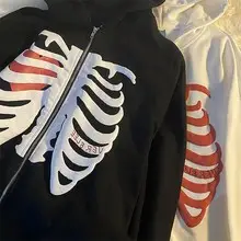 Red Sternum Rhinestone Hoodie with Zipper Front — feature 19