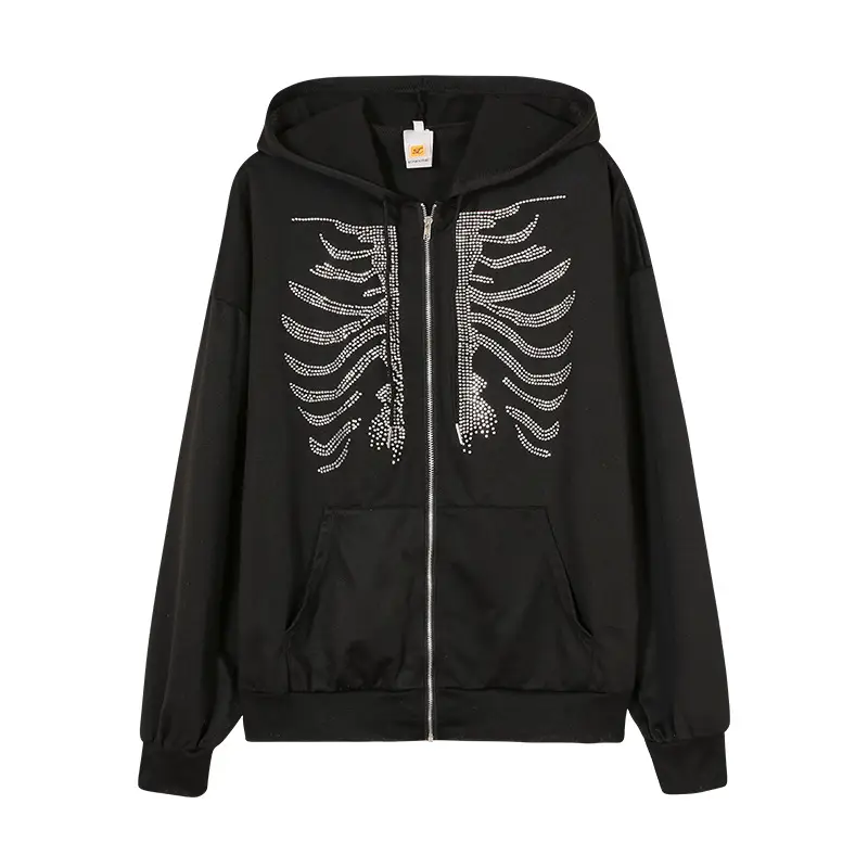 Red Sternum Rhinestone Hoodie with Zipper Front — feature 9