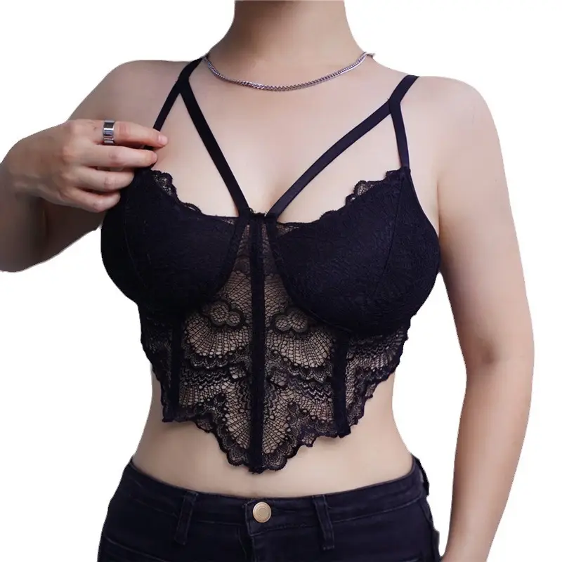 Black Lace Camisole Top with Fishbone Design - Image 6