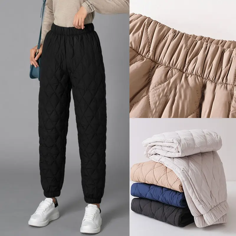 Women's Thick Warm Cotton Pants Black Blue Beige Grey - Image 12