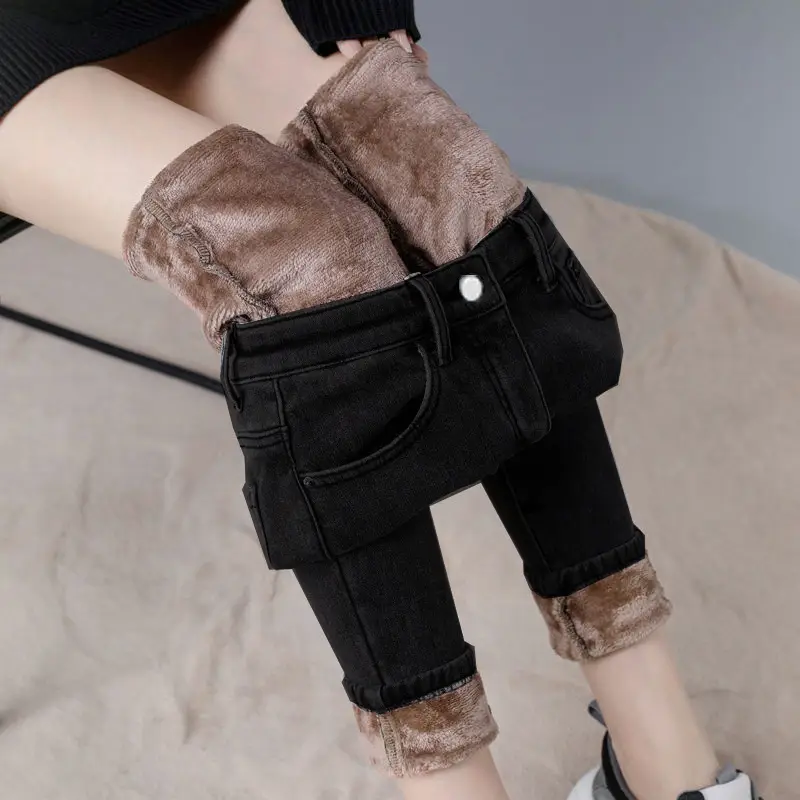 Fleece Lined Slimming Jeans Women High Waist 2021 Winter - Image 2
