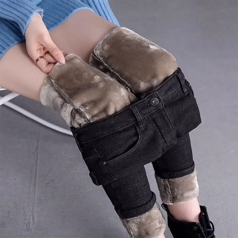 Fleece Lined Slimming Jeans Women High Waist 2021 Winter - Image 3